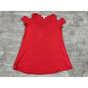 Inspire Maternity Top Womens Small Red V-Neck Cold Shoulder‎ Short Sleeve